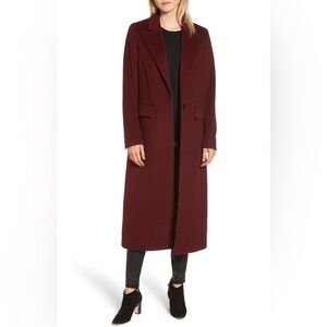 Avec Les Filles Wool Blend Menswear Elegant Burgundy Women's Coat